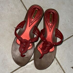 Red Metallic Thong Sandals